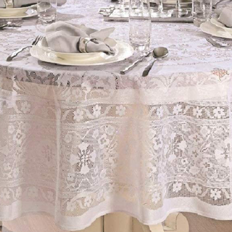 Husa din dantela alb eleganta jacquard floral fete de masa rotunde tesatura pentru petrecere de nunta