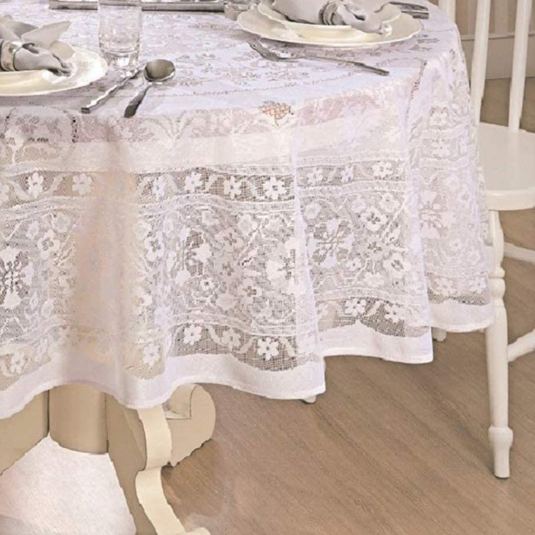 Husa din dantela alb eleganta jacquard floral fete de masa rotunde tesatura pentru petrecere de nunta